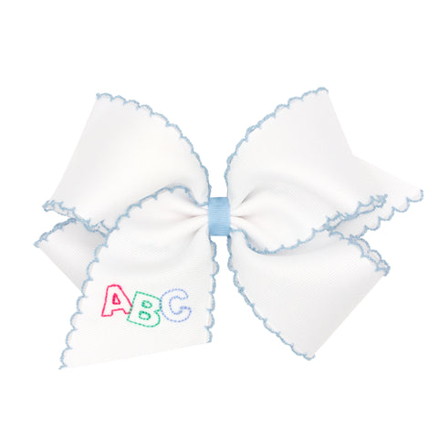 ABC Embroidered Blue Moonstitch Grosgrain Hair Bow on Clippie, Wee Ones, ABC Embroidered Blue Moonstitch Grosgrain Hair Bow on Clippie, Alligator Clip, Alligator Clip Hair Bow, Back To School