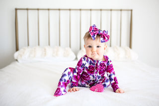 Posh Peanut Violet Ruffled Zippered Footie, Posh Peanut, Footie with Zipper, Posh Peanut, Posh Peanut Floral Footie, Posh Peanut Footie, Posh Peanut Footie with Zipper, Posh Peanut Ruffle Foo