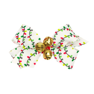 Mini Holiday Print Grosgrain Bow with Bells on Clippie, Wee Ones, All Things Holiday, Alligator Clip, Alligator Clip Hair Bow, cf-type-hair-bow, cf-vendor-wee-ones, Christmas Bow, Christmas H