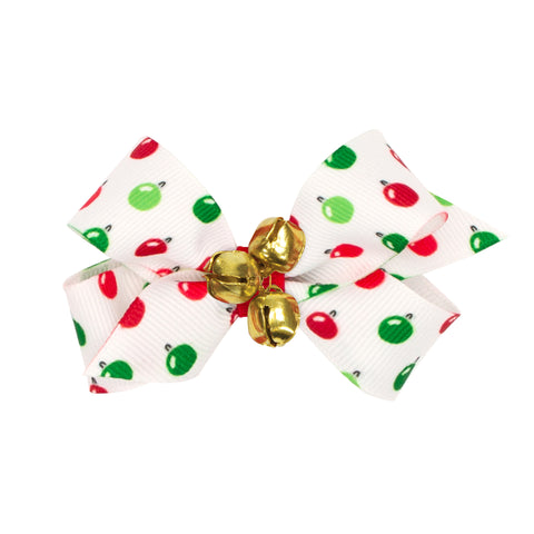 Mini Holiday Print Grosgrain Bow with Bells on Clippie, Wee Ones, All Things Holiday, Alligator Clip, Alligator Clip Hair Bow, cf-type-hair-bow, cf-vendor-wee-ones, Christmas Bow, Christmas H