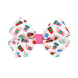 Mini Pink Theme Christmas Grosgrain Printed Hair Bow on Clippie, Wee Ones, All Things Holiday, cf-type-hair-bow, cf-vendor-wee-ones, Christmas Bow, Hair Bow, Holiday Hair Bow, Mini Hair Bow, 