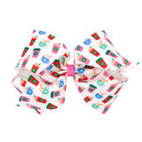 King Pink Theme Christmas Grosgrain Printed Hair Bow on Clippie, Wee Ones, All Things Holiday, cf-type-hair-bow, cf-vendor-wee-ones, Christmas Bow, Hair Bow, Holiday Hair Bow, MEdium Hair Bow