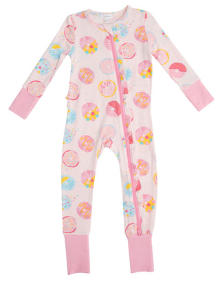 Angel Dear Pink Donuts Bamboo Ruffle Front Zipper Romper, Angel Dear, Angel Dear, Angel Dear Pink Donuts, Angel Dear Pink Donuts Bamboo Zipper Romper, Angel Dear Romper, Angel Dear Ruffle Fro