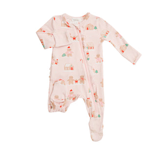Angel Dear Pink Gingerbread Ruffle Front Footie with Zipper, Angel Dear, All Things Holiday, angel Dear, Angel Dear Bamboo Footie, Angel Dear Christmas, Angel Dear Footie with Zipper, Angel D