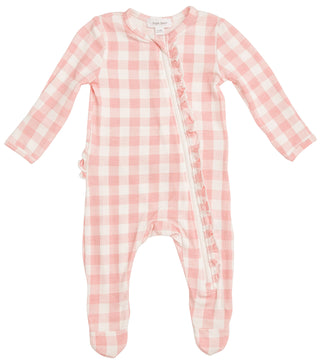 Angel Dear Pink Gingham Ruffle Footie with Zipper, Angel Dear, angel Dear, Angel Dear Bamboo Footie, Angel Dear Fall 2020, Angel Dear Footie with Zipper, Angel Dear Gingham Ruffle Footie with
