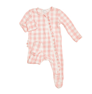 Angel Dear Pink Gingham Ruffle Footie with Zipper, Angel Dear, angel Dear, Angel Dear Bamboo Footie, Angel Dear Fall 2020, Angel Dear Footie with Zipper, Angel Dear Gingham Ruffle Footie with