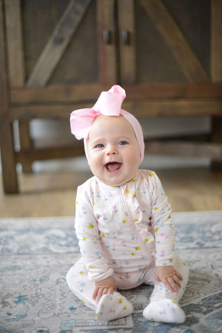 Angel Dear Little Bees Pink Bamboo Ruffle Front Footie with Zipper, Angel Dear, Angel Dear, Angel Dear Footie with Zipper, Angel Dear Little Bees, Angel Dear Ruffle Front Footie with Zipper, 