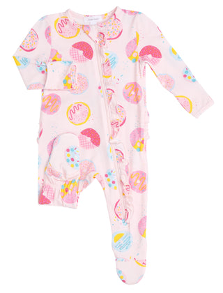 Angel Dear Pink Donuts Bamboo Ruffle Front Footie with Zipper, Angel Dear, Angel Dear, Angel Dear Footie with Zipper, Angel Dear Pink Donuts, Angel Dear Pink Donuts Bamboo Ruffle Front Footie