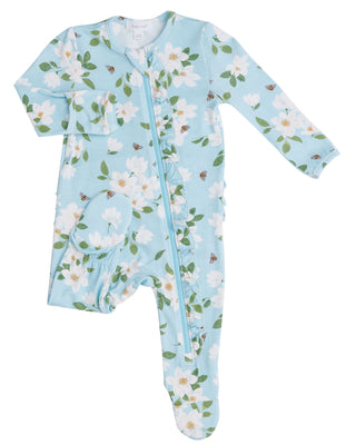 Angel Dear Magnolia Blue Bamboo Ruffle Front Footie with Zipper, Angel Dear, Angel Dear, Angel Dear Footie with Zipper, Angel Dear Magnolia Blue, Angel Dear Ruffle Front Footie with Zipper, A