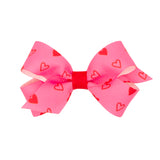 Pink with Red Heart Print Hair Bow on Clippie, Wee Ones, Alligator Clip, Alligator Clip Hair Bow, cf-size-mini, cf-type-hair-bow, cf-vendor-wee-ones, Clippie, Clippie Hair Bow, Hair Bow, Hair