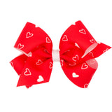 Red with White Heart Print Hair Bow on Clippie, Wee Ones, Alligator Clip, Alligator Clip Hair Bow, cf-size-king, cf-size-medium, cf-type-hair-bow, cf-vendor-wee-ones, Clippie, Clippie Hair Bo