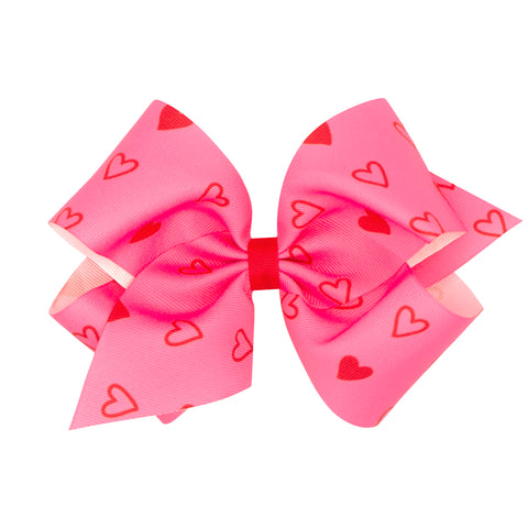 Pink with Red Heart Print Hair Bow on Clippie, Wee Ones, Alligator Clip, Alligator Clip Hair Bow, cf-size-mini, cf-type-hair-bow, cf-vendor-wee-ones, Clippie, Clippie Hair Bow, Hair Bow, Hair