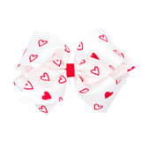 White with Red Heart Print Hair Bow on Clippie, Wee Ones, Alligator Clip, Alligator Clip Hair Bow, cf-size-king, cf-size-medium, cf-size-mini, cf-type-hair-bow, cf-vendor-wee-ones, Clippie, C