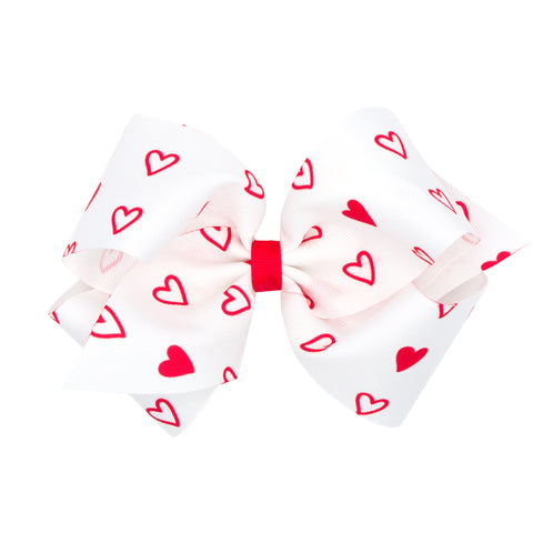 White with Red Heart Print Hair Bow on Clippie, Wee Ones, Alligator Clip, Alligator Clip Hair Bow, cf-size-king, cf-size-medium, cf-size-mini, cf-type-hair-bow, cf-vendor-wee-ones, Clippie, C
