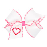 White with Heart Embroidered Moon Stitch Hair Bow on Clippie, Wee Ones, Alligator Clip, Alligator Clip Hair Bow, cf-size-king, cf-size-medium, cf-type-hair-bow, cf-vendor-wee-ones, Clippie, C