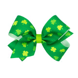 Green with Green Shamrocks Print Hair Bow on Clippie, Wee Ones, Alligator Clip, Alligator Clip Hair Bow, cf-size-king, cf-size-medium, cf-size-mini, cf-type-hair-bow, cf-vendor-wee-ones, Clip