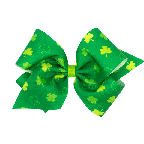 Green with Green Shamrocks Print Hair Bow on Clippie, Wee Ones, Alligator Clip, Alligator Clip Hair Bow, cf-size-king, cf-size-medium, cf-size-mini, cf-type-hair-bow, cf-vendor-wee-ones, Clip