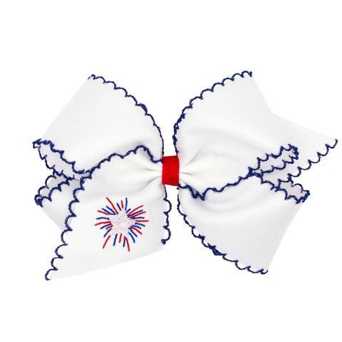 Firework Embroidered Grosgrain Moonstitch Hair Bow on Clippie, Wee Ones, 4th of July, 4th of July Hair Accessory, 4th of July Hair Bow, Alligator Clip, Alligator Clip Hair Bow, cf-size-king, 