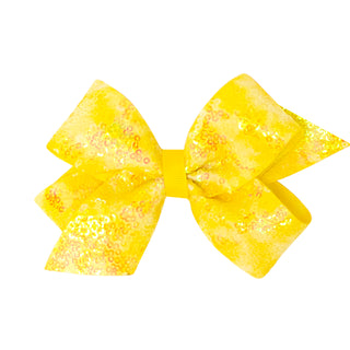 Yellow Tie Dye Ombre Print Sequin Hair Bow on Clippie, Wee Ones, Alligator Clip, Alligator Clip Hair Bow, cf-size-king, cf-type-hair-bow, cf-vendor-wee-ones, Clippie, Clippie Hair Bow, Hair B