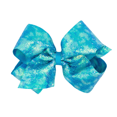 New Turquoise Tie Dye Ombre Print Sequin Hair Bow on Clippie, Wee Ones, Alligator Clip, Alligator Clip Hair Bow, cf-size-king, cf-type-hair-bow, cf-vendor-wee-ones, Clippie, Clippie Hair Bow,