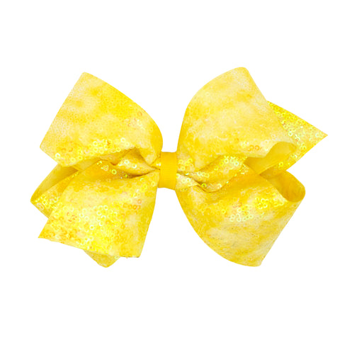 Yellow Tie Dye Ombre Print Sequin Hair Bow on Clippie, Wee Ones, Alligator Clip, Alligator Clip Hair Bow, cf-size-king, cf-type-hair-bow, cf-vendor-wee-ones, Clippie, Clippie Hair Bow, Hair B