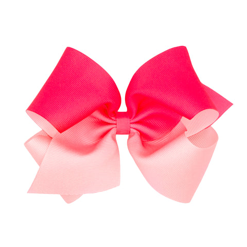 Bright Pink Ombre Color-Block Print Hair Bow on Clippie, Wee Ones, Alligator Clip, Alligator Clip Hair Bow, Bright Pink Ombre Color-Block Print Hair Bow on Clippie, cf-size-king, cf-type-hair