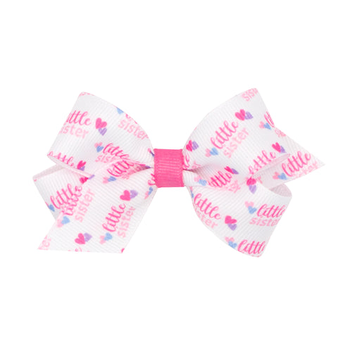Little Sister Printed Grosgrain Hair Bow on Clippie, Wee Ones, cf-size-medium, cf-size-mini, cf-type-hair-bow, cf-vendor-wee-ones, CM22, Hair Bow on Clippie, Little Sister, Little Sister Hair