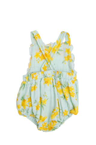 Angel Dear Daffodils Muslin Ruffle Bib Bubble, Angel Dear, angel Dear, Angel Dear Bubble, Angel Dear Bubble Romper, Angel Dear Daffodils Ruffle Bib Bubble, Angel dear Spring 2021, cf-size-3-6