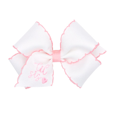 Small Grosgrain Moonstitch Hair Bow with Embroidered Lil Sis, Wee Ones, cf-size-lt-pink, cf-size-millennium-blue, cf-type-hair-bow, cf-vendor-wee-ones, Hair Bow on Clippie, Lil Sis, Little si