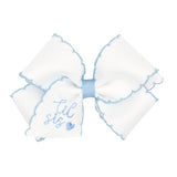 Small Grosgrain Moonstitch Hair Bow with Embroidered Lil Sis, Wee Ones, cf-size-lt-pink, cf-size-millennium-blue, cf-type-hair-bow, cf-vendor-wee-ones, Hair Bow on Clippie, Lil Sis, Little si