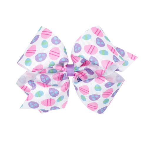 Easter Egg Print Hair Bow on Clippie, Wee Ones, Alligator Clip, Alligator Clip Hair Bow, cf-size-king, cf-size-medium, cf-type-hair-bow, cf-vendor-wee-ones, Clippie, Clippie Hair Bow, Easter,