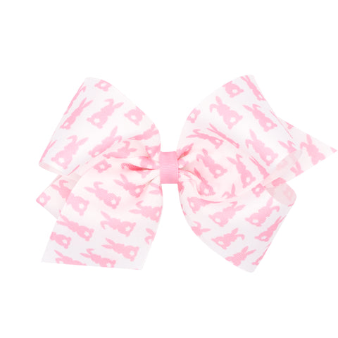 Pink Bunny Print Hair Bow on Clippie, Wee Ones, Alligator Clip, Alligator Clip Hair Bow, cf-size-king, cf-size-medium, cf-type-hair-bow, cf-vendor-wee-ones, Clippie, Clippie Hair Bow, Easter,