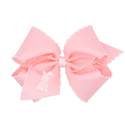 Moonstitch Embroidered Pink Easter Bunny Hair Bow on Clippie, Wee Ones, Alligator Clip, Alligator Clip Hair Bow, cf-size-king, cf-size-medium, cf-type-hair-bow, cf-vendor-wee-ones, Clippie, C