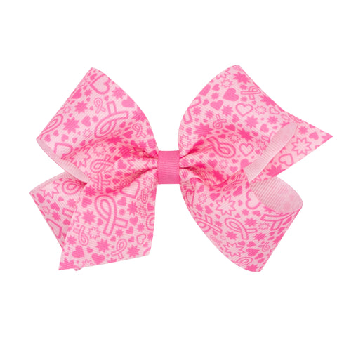 Breast Cancer Pink Print Hair Bow on Clippie, Wee Ones, Alligator Clip, Alligator Clip Hair Bow, Breast Cancer Awareness, Breast Cancer Pink Print Hair Bow on Clippie, cf-size-king, cf-size-m