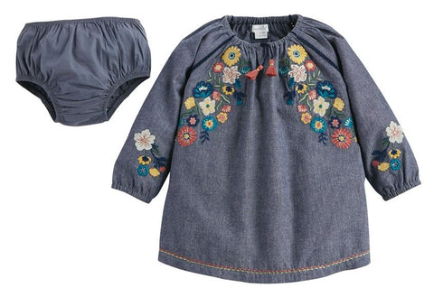 Mud Pie Chambray Embroidered Dress & Bloomer Set, Mud Pie, cf-size-3-6-months, cf-size-3t, cf-size-4t, cf-size-5t, cf-size-6-9-months, cf-type-dress, cf-vendor-mud-pie, Chambray, CM22, Cyber 