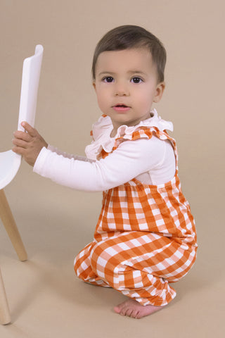 Angel Dear Harvest Pumpkin Smocked Front Romper, Angel Dear, Angel Dear, Angel Dear Fall 2022, Angel Dear Smocked Front Romper, Angel Dear Smocked L/S Romper, CM22, Gingham, Harvest Pumpkin, 