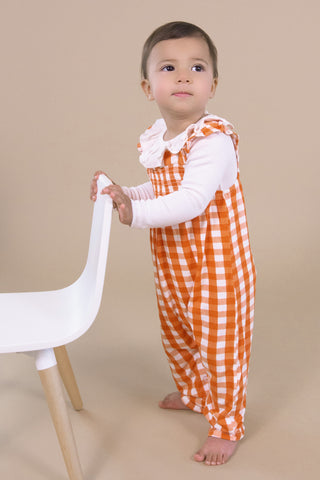 Angel Dear Harvest Pumpkin Smocked Front Romper, Angel Dear, Angel Dear, Angel Dear Fall 2022, Angel Dear Smocked Front Romper, Angel Dear Smocked L/S Romper, CM22, Gingham, Harvest Pumpkin, 