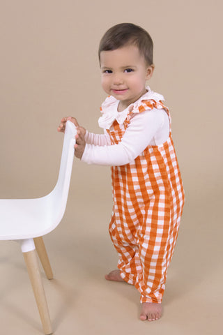 Angel Dear Harvest Pumpkin Smocked Front Romper, Angel Dear, Angel Dear, Angel Dear Fall 2022, Angel Dear Smocked Front Romper, Angel Dear Smocked L/S Romper, CM22, Gingham, Harvest Pumpkin, 