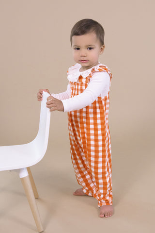 Angel Dear Harvest Pumpkin Smocked Front Romper, Angel Dear, Angel Dear, Angel Dear Fall 2022, Angel Dear Smocked Front Romper, Angel Dear Smocked L/S Romper, CM22, Gingham, Harvest Pumpkin, 