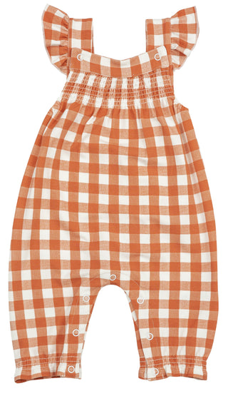 Angel Dear Pumpkin Gingham Smocked Front Coverall, Angel Dear, Angel Dear, Angel DEar Coverall, Angel Dear Fall 2020, Angel Dear Gingham, Angel Dear Pumpkin Gingham, Angel Dear Pumpkin Gingha