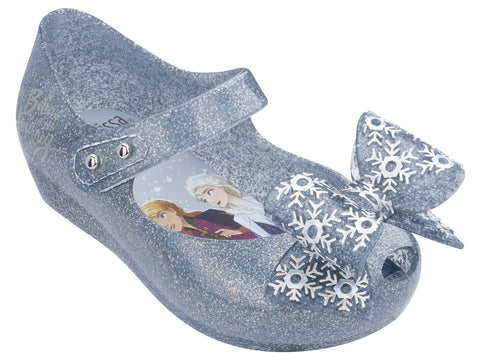 Mini Melissa Ultragirl Frozen - Silver Glitter, Mini Melissa, Disney, Disney Shoes, Frozen 2, Frozen Bow Shoes, Frozen Shoes, Melissa, Mini Melissa, Mini Melissa Frozen, Mini Melissa Frozen S