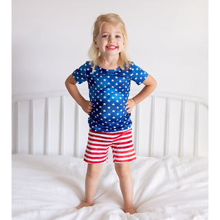 Gigi and Max Tie Dye Stars & Stripes S/S Pajama Set with Shorts, Gigi and Max, 4th of July, CM22, Gigi & Max, Gigi & Max 4th of July, Gigi & Max Patriotic, Gigi and Max, Gigi and Max S/S Paja