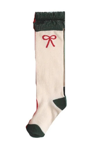 Little Stocking Co Lace Top Knee High Socks - Xmas Bow, Little Stocking Co, All Things Holiday, cf-size-0-6-months, cf-type-knee-high-socks, cf-vendor-little-stocking-co, Christmas, Christmas