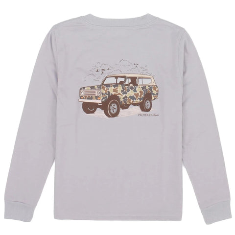 Properly Tied LD Camo Truck L/S Tee in Ice, Properly Tied, Camo Truck, Graphic Tee, Little Ducklings, Properly Tied, Properly Tied Graphic Tee, Properly Tied L/S Tee, Shirts & Tops - Basicall