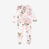 Posh Peanut Vintage Pink Rose Ruffled Zippered Footie, Posh Peanut, Footie with Zipper, Posh Custom Sale, Posh Peanut, Posh Peanut Floral Footie, Posh Peanut Footie, Posh Peanut Footie with Z