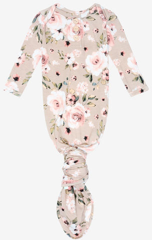 Posh Peanut Sienna Floral Wood Button Knotted Gown, Posh Peanut, Baby, Cyber Monday, Infant, Knotted Gown, Layette Gown, Posh PEanut, Posh Peanut Knotted Gown, Posh Peanut Sienna Floral, Posh