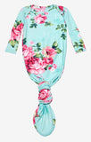 Posh Peanut Aqua Floral Knotted Gown, Posh Peanut, Baby, Infant, Knotted Gown, Layette Gown, Posh PEanut, Posh Peanut Aqua Floral, Posh Peanut Aqua Floral Knotted Gown, Posh Peanut Knotted Go