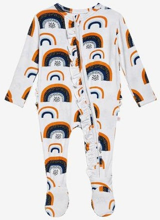 Posh Peanut Silverlake Rainbow Ruffled Zippered Footie, Posh Peanut, Baby, Cyber Monday, Els PW 8258, End of Year, End of Year Sale, Footie with Zipper, Infant, Posh PEanut, Posh Peanut Footi