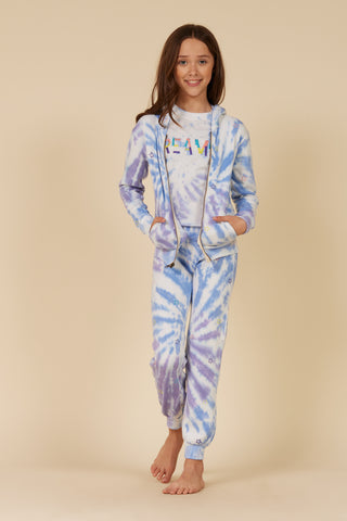Vintage Havana Star Embroidered Summer Blue Tie Dye Zip Up Hoodie, Vintage Havana, cf-size-large-14, cf-size-xlarge-16, cf-type-hoodie, cf-vendor-vintage-havana, CM22, Girls Vintage Havana, T
