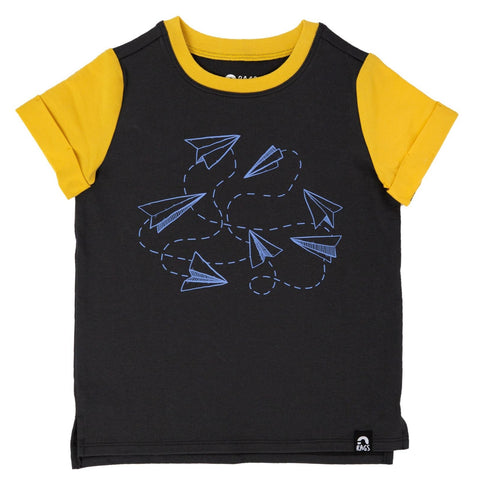 RAGS Short Rolled Sleeve Kids Tee - Paper Planes - Black, RAGS, cf-size-2t, cf-size-3-4y, cf-size-5-6y, cf-size-7-8y, cf-size-9-10y, cf-type-tee, cf-vendor-rags, CM22, RAGS, Rags Fall 2022, R